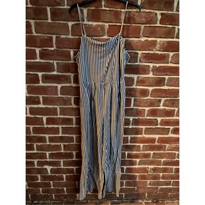 American Eagle Women's Striped Spaghetti Strap Smocked Jumpsuit gray White XXL